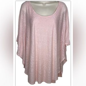 Ivy Ridge Women’s Dolman Sweater Top XL Pink Small White Pearls Semi-Sheer
